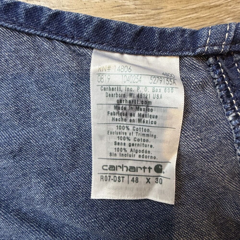 Carhartt Overalls Mens Size 48x30 Blue Denim Bib Carpenter Workwear R07-DST - Picture 11 of 12